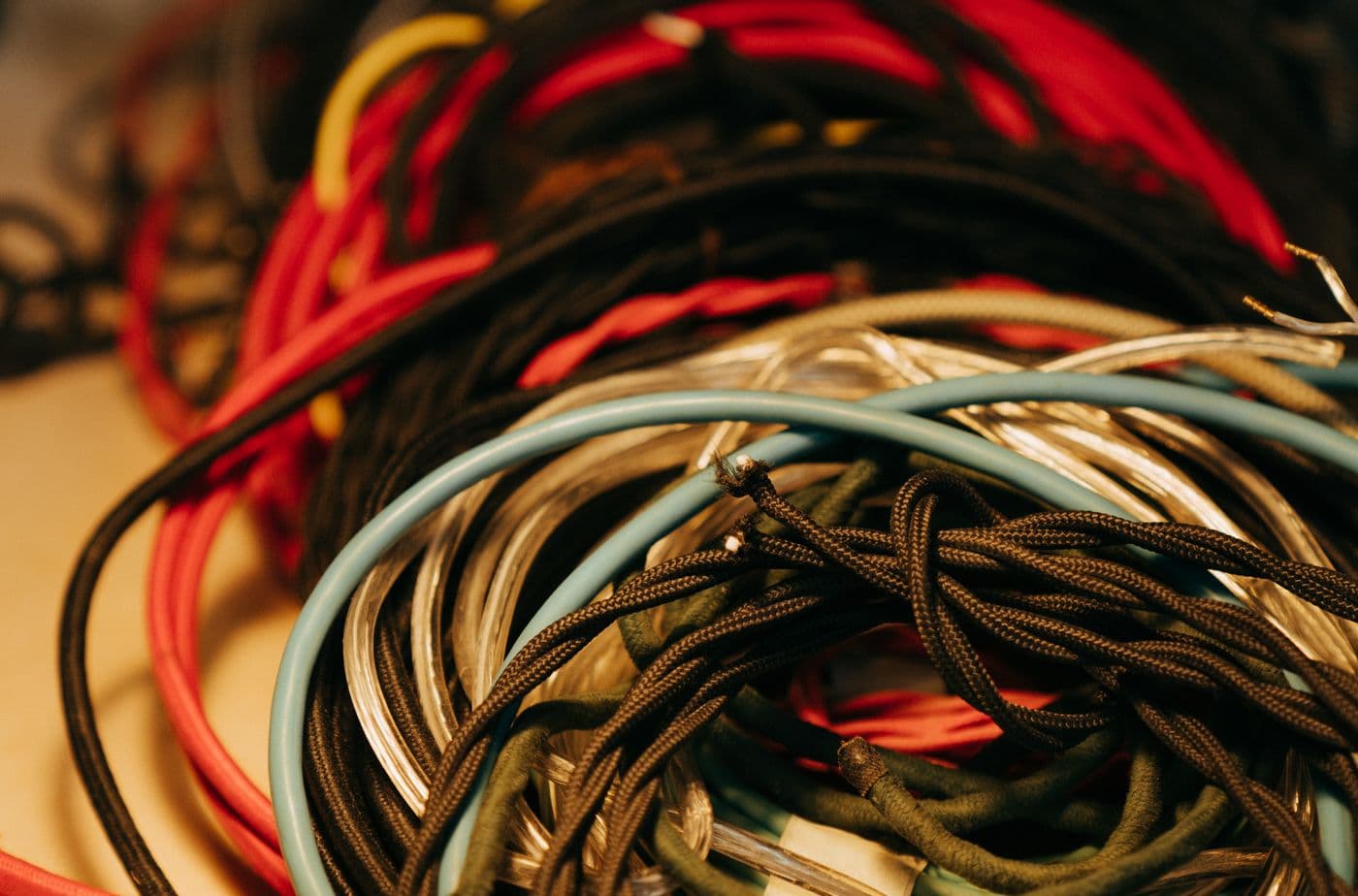 Neatly coiled copper cable prepared for an electrical installation
